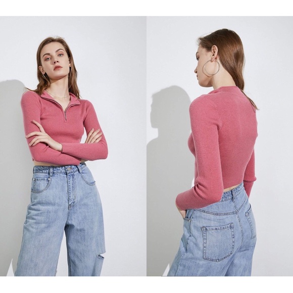 NWT J.ING Pink Basic Zip Up Sweater - Flamingo - Picture 3 of 15